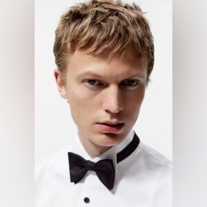 NWT. Zara Man Black Silk Ottoman Bow.